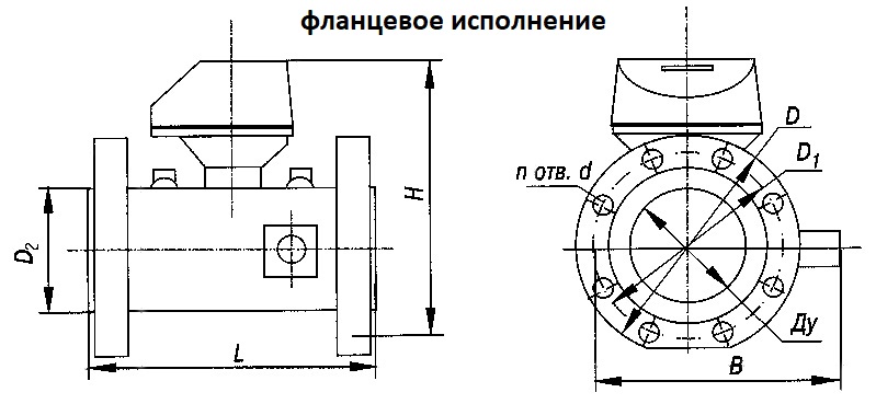 Чертеж счетчика СГ-16МТ во фланцовом исполнении