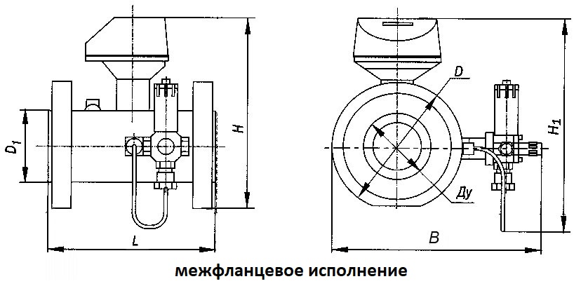 Чертеж счетчика СГ-16МТ в межфланцовом исполнении